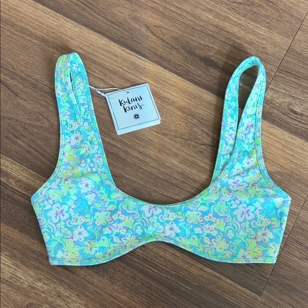 Kulani Kinis Floral Bikini Top - Blue and Green